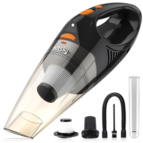 kitsky Handheld Cordless Vacuum Cleaner – Lightweight Car Vacuum Cleaner – 12000PA Powerful Suction, Long Battery Life, Led Lights, Waterproof Hepa Filter – for Car, Stair, Sofa, Pet, Corner Cleaning