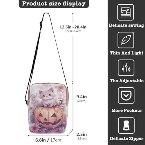 Crossbody Bag Thanksgiving Pumpkin Cat Messenger Bag for Women Men Purse Shoulder Bag Satchel Bag with Adjustable Strap 202b68793