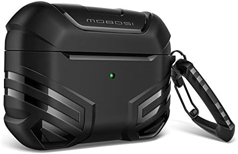 MOBOSI Vanguard Armor Series Military AirPods Pro Case, Full-Body Hard Shell Protective Cover Case Skin with Keychain for AirPod Pro 2019, Black [Front LED Visible]