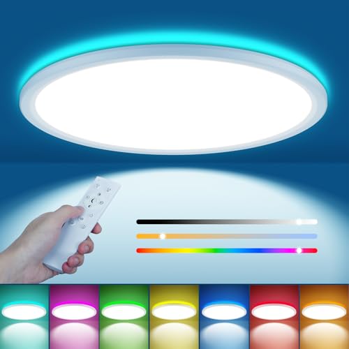 KLINTOS LED Deckenleuchte Dimmbar mit Fernbedienung, 24W RGB Farbwechsel Deckenlampe mit 3000K-6500K, LED Lampe, Flach Rund Deckenbeleuchtung für Schlafzimmer, Wohnzimmer, Badezimmer, Küche KLINTOS LED Deckenleuchte Dimmbar mit Fernbedienung, 24W RGB Farbwechsel Deckenlampe mit 3000K-6500K, LED Lampe, Flach Rund Deckenbeleuchtung für Schlafzimmer, Wohnzimmer, Badezimmer, Küche