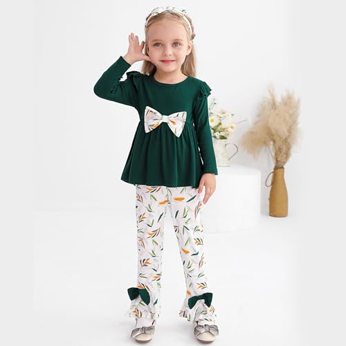 Weixinbuy Toddler Baby Girl Clothes Long Sleeve Ruffle Ribbed Tops Floral Pants with Headband Baby Fall Winter Outfits 12M-5T3