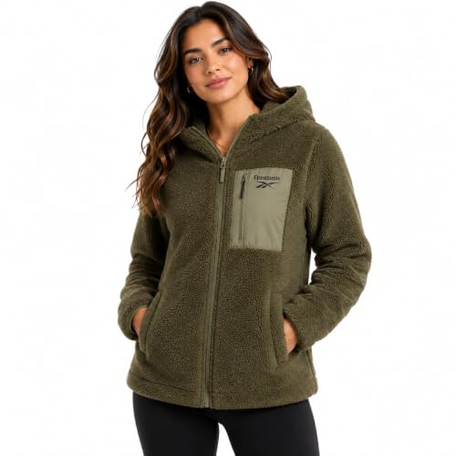Reebok Womens Sherpa Fleece Jacket Midweight Zip-Up Hooded Winter Coat - image 1