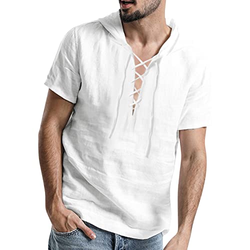 T-shirt lin coton homme à capuche anti transpiration haut manches courtes printemps