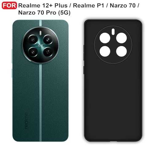 Image of BlazeTech Liquid Silicone Back Case Cover for Realme P1 5G / Realme 12 Plus 5G - Flexible With Inner Lining and Camera Protection - Black