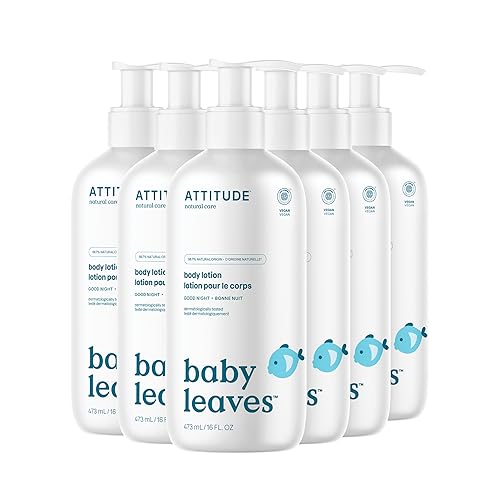 Image of ATTITUDE Baby Lotion, EWG Verified Moisturizer, Dermatologically Tested Moisturizing Cream, Vegan and Cruelty-Free, Good Night, 16 Fl Oz (Pack of 6)