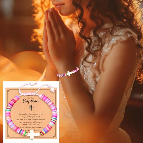 Image of Adjustable Cross Bracelet for Girls, Baptism Easter Confirmation First Communion Gifts for Girls