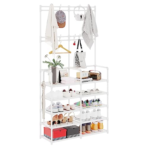 UDEAR 5-Tier Coat and Shoe Rack, Entryway Coat Rack with