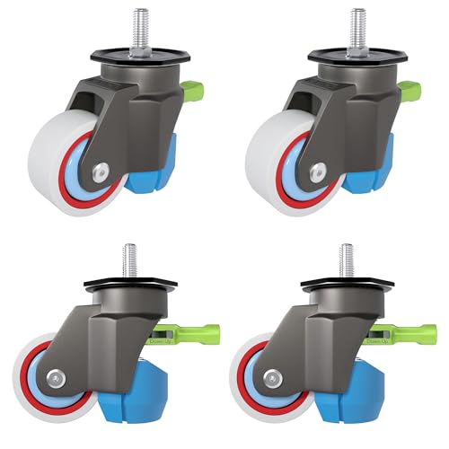 Leveling Stem Casters with Retractable Wheels & Ratchet Handle, 4-Pack, 1/2
