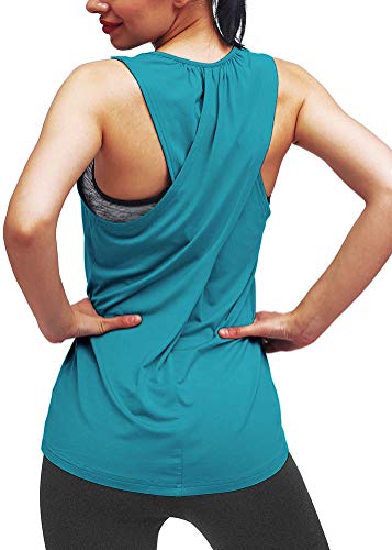 Mippo Womens Workout Tops Yoga Clothes Gym Tennis Shirts Athletic Long Workout Racerback Tank Tops for Women Turquoise XL - Thumbnail 3