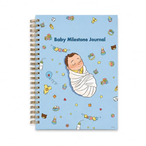 Image of Baby Memory Book & Milestone Journal 0-4 Years | Keepsake Record Book with Photo Space & Guided Prompts | Perfect Baby Shower & New Parents Gift | A5 Hardcover, 90 Pages (Sleepy baby - blue)