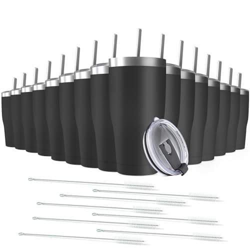 Deitybless Paquete de 16 vasos de acero inoxidable de 30 onzas, tazas de viaje reutilizables con tapa, taza de café con recubrimiento en polvo de doble pared para el hogar, oficina, al aire libre,