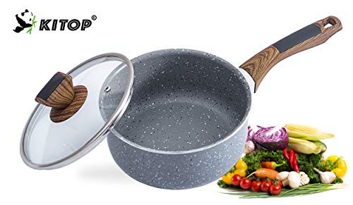 Nonstick Cookware Saucepan, KITOP Stone Coating Milk Pan with Silicone Rim Lid