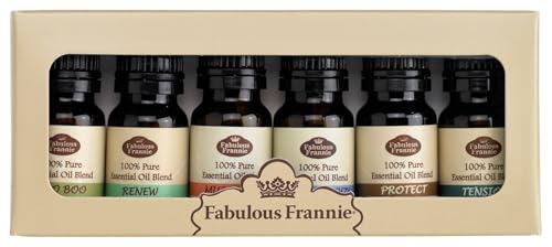 Fabulous Frannie First Aid Blend Set - Includes the Following Essential Oil Blends Muscle Ice, Boo Boo, Easy Breathzy, Protect, Renew, Tension 100% Pure Essential Oils .33oz (Pack of 6)