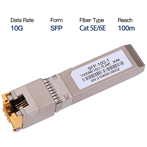 Image of 2PACK 1.25 /2.5 /5 /10G SFP+ RJ45 Copper Module - Up to 30m with CAT.6a /7 Compatibility for Cisco, Ubiquiti, Netgear, D-Link, Supermicro, TP-Link, Mikrotik, Unifi and More, SFP 10GBase-T Transceiver