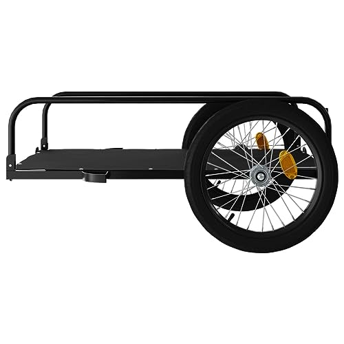vidaXL Fahrradanhänger, Anhänger für Fahrrad, Lastenanhänger mit Deichsel Sicherheitsflagge, Transportanhänger 45kg, Schwarz Eisen