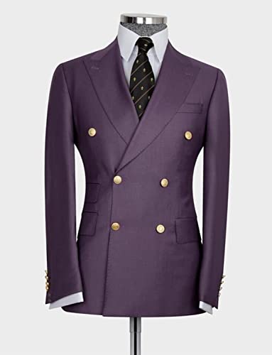 Men's Solid Blazer Double Breasted Suit Jacket Regular Fit for Formal Occasion2