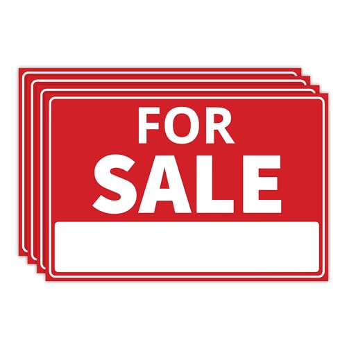 4PC For Sale Sign Car, 12 Inches by 8 Inches - 20 mil Polystyrene Plastic - Car For Sale Signs For Vehicles Window Boat