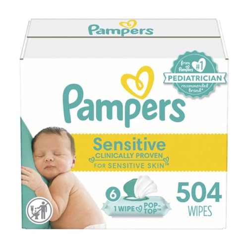 Image of Pampers Sensitive Baby Wipes, Water Based, Hypoallergenic and Unscented, 6 Flip-Top Packs (504 Wipes Total)