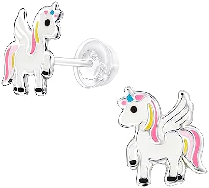 925 Sterling Silver Children's Rainbows and Unicorns Stud Earring...