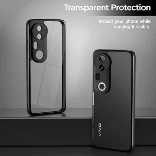 Image of AIBEX Back Cover for Vivo T4 Ultra 5G | Shockproof Transparent Case with TPU Camera Lens Guard | Slim Hybrid Armor Non-Yellowing Polycarbonate Cover - Black Edges