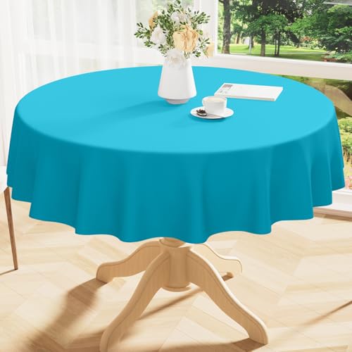 Image of Smiry Round Table Cloth 60 Inch, Waterproof Wipeable Vinyl Tablecloths Protector, Oil Spill Proof Plastic Table Cover for Dining, Picnic, Camping, Outdoor, Turquoise