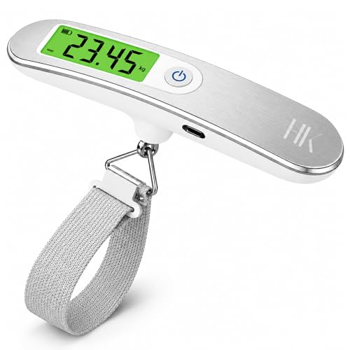 Báscula Maletas Viaje Recargable USB-C HKaizen, Pesa Maletas Digital 50 kg/110 lb con Pantalla LCD, Balanza Equipaje Portátil sin Pilas para Viajes y Aeropuerto