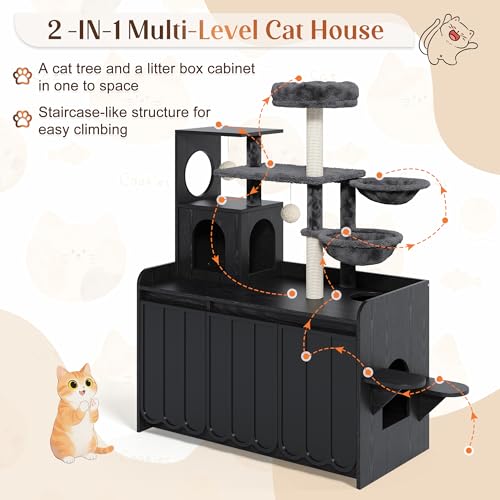 Árbol para gatos moderno con caja de arena oculta y almacenamiento lateral miniatura 6