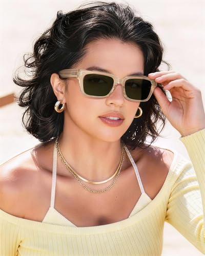 Image of AVAWAY Chunky Rectangle Sunglasses for Men Women, Polarized Trendy Large Acetate Frame UV400 Protection Driving Sun Glasses