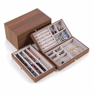 Jewellery Box Wooden Stackers Trinket Ring Necklace Earring Bracelet Watch Jewlery Vintage Storage Organiser Case Friendship Gift Ideas for Women 15 Year Old Teenage Girls