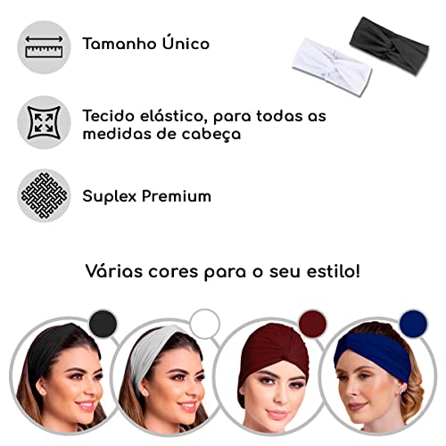 Touca Profissional de Saude e Cozinha Turbante Faixa 2 em 1 Cores (Único, Preto)