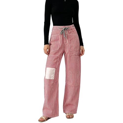 Pantalon rayé à jambes larges taille haute palazzo fluide décontracté