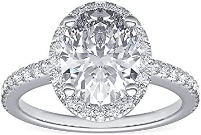 14k Solid White Gold Oval and Round Cut Simulated Diamond Engagement Ring Halo Art Deco Bridal Set Half Eternity Wedding Anniversary 2.50ct