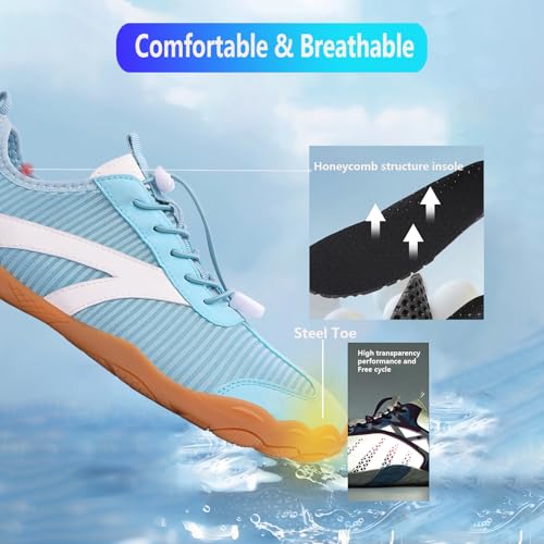 Image of Beach Water Shoes for Women Men Quick Dry Non-Slip Wide Toe Hike Barefoot Footwear for Beach Pool Aqua Swim Surf Walk