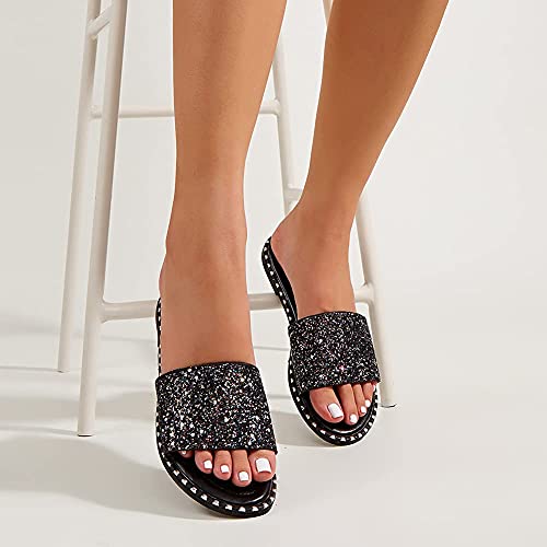 Image of Women's Open Toe Flat Sandals Rhinestone Glitter On Casual Fashion Slippers Quick Drying Indoor & Outdoor Slides