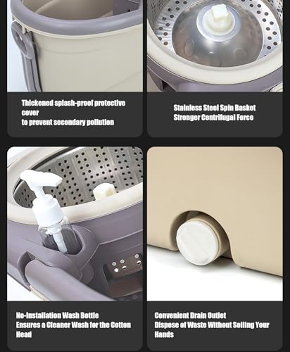 Mopa giratoria 360° de acero inoxidable resistente con cesta integrada 5