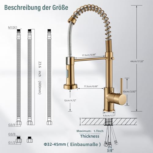Robinet de cuisine basse pression de lavage en acier inoxydable doré pour eau chaude - 7