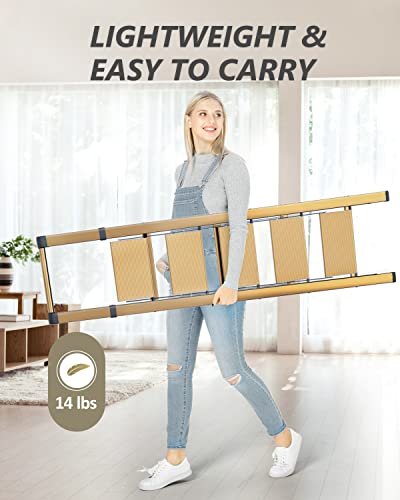 5 Step Ladder, Folding Step Stool, Lightweight Aluminum Foldable Ladder With Anti-Slip Wide Sturdy Pedal And Handgrip, Multi-Use For Home, Library, Office, Garage (330 Lbs Capacity) - Brown Gold #TOP4