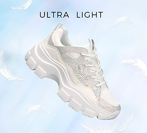 Image of LUCKY STEP Women Chunky Platform Dad Colorblock Casual Lace-Up Walking Sneakers