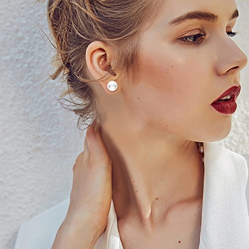 SmileBelle Pearl Earrings for Women, 18k Gold Sterling Silver Post Earrings for Sensitive Ears as Crystal Stud Earrings, White Pearl Stud Earrings, 8mm Handmade Stud Earrings Jewelry - Thumbnail 4