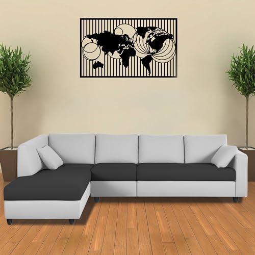 Image of Florian LHS 6 Seater L Shape Sofa Set for Living Room (Black Grey Fabric) Premium Fabric Sofa