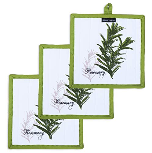 Pot Holders, Unique Herb Garden Design, Pot Holders Heat Resistant, Made Of 100% Cotton, Eco-Friendly & Safe, Set Of 3, Pot Holder Size 8 X 8 Inches, Pot Holders For Kitchen By Amour Infini #TOP12