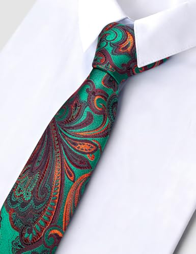 Image of Barry.Wang Paisley Tie for Men Silk Woven Necktie and Tie Clip Set Wedding Party Business Formal