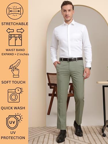 Image of SaintX Men's Premium Stretchable Formal Trouser with Techno Flex Waistband | Slim Fit Pants | Italian Design | Office Wear /Executive Wear
