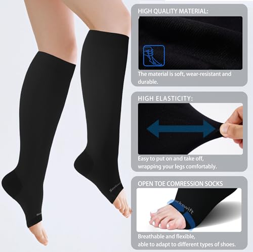 Open Toe Compression Socks for Women&Men Toeless 20-30 mmHg Knee High Stockings for Nurses, Prenancy, Travel2