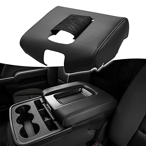 KBH Auto Center Console Armrest Cover Replacement for Chevy Chevrolet Silverado & GMC Sierra 1500 2500 3500 2014-2018, Vinyl Leather Arm Rest Upholstery, Anti-Scratch, Split Bench Jump Seat (Black) by KBH - Used condition - US$32.72
