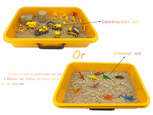 Invench Construction Dinosaur Play Sand Set - 38 Pieces Sensory Bin Sand Kit Include 2 Lbs Magic Sand, Construction Vehicle, Dinsoaur Figures, Dinosaur & Castle Molds For 3 4 5 Year Old Toddlers Kids #TOP3