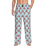 Joyidec Mens Red Cartoon Lobster Wave Pajama Pants Men's Sleepwear Bottoms Lounge Pjs with Pockets X-Large