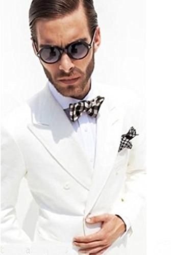 Mens White Cotton Linen Double Breasted Blazer Jacket with Pants Wedding Groomsmen Summer Suits3