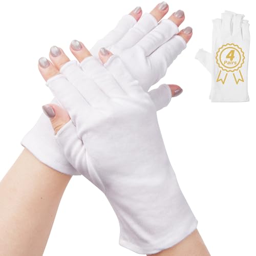 Fingerless Cotton Gloves, 4 Pairs White Cotton Gloves for