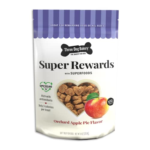 Three Dog Bakery Soft and Chewy Super Rewards with Superfoods Dog Treats, Low Calorie Dog Training Treats for Dogs, Orchard Apple Pie Flavor, 8 Ounce Resealable Bag